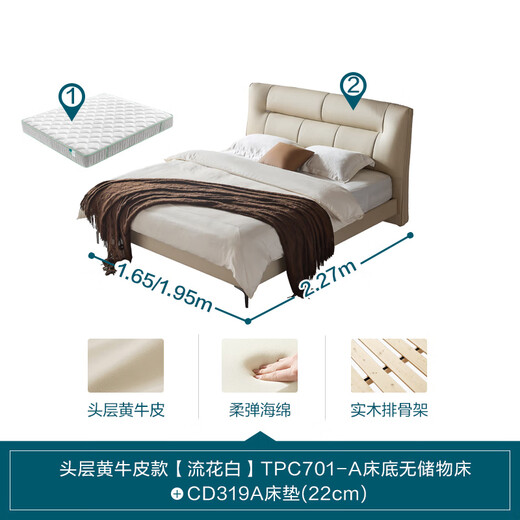 
Lin's home double bed master bedroom large bed modern light luxury top layer cowhide ribs skeleton bed leather art bed 1.8 meters 2 meters TPC701