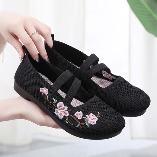 WVNE old Beijing cloth shoes soft sole female mother spring and summer net shoes flat non-slip old lady embroidered shoes women lightweight old man shoes purple 38