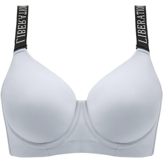 Sugar grain sea and land same style seamless underwear for women plus size fat mm big breasts push-up anti-sagging thin style slimming bra gray blue free pair of pure black shoulder straps 85D