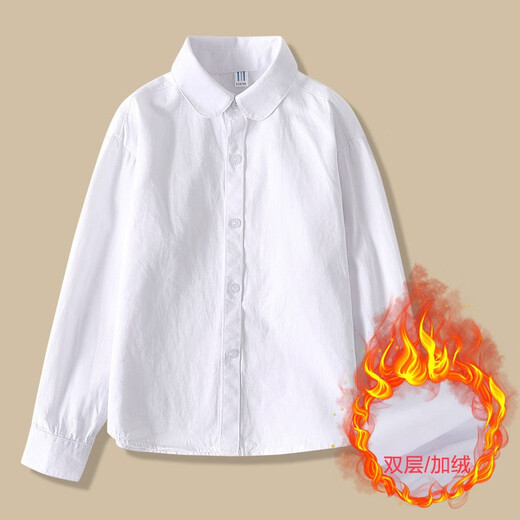 Feathered Duck Girls Pure Cotton Performance White Shirt 6 Spring and Autumn 7 Student Girls 8 School Uniform 9 Children's White Velvet Basement Shirt 10 Light Panel and Velvet 170 Codes