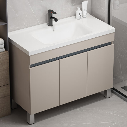 Dafify Honeycomb Aluminium Badezimmerschrank Keramik integrierter Badezimmer Waschbecken Schrank Kombination bodenhörigem Waschbecken Balkon Waschbecken Pool F828 Milch Kaffeetür Spiegelschrank 90 cm