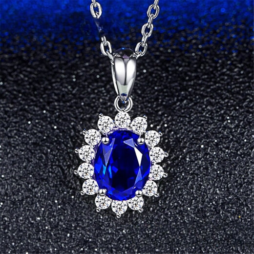 Chirping sapphire pendant 925 18K gold plated blue tanzanite color treasure clavicle necklace Princess Diana oval style female blue pendant