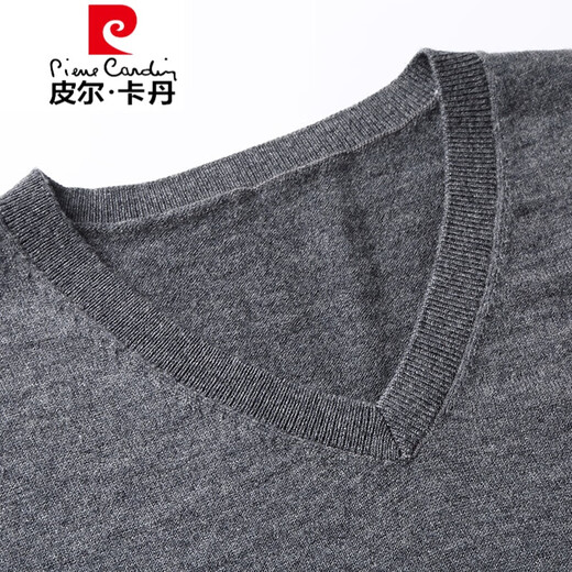 皮尔卡丹薄款秋冬季商务羊毛背心男V领中青年纯色休闲针织衫毛衣马甲坎肩 9527黑色 2XL 185/120