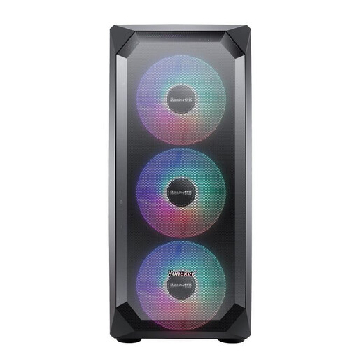 航嘉（Huntkey） 暗夜猎手5 电脑机箱台式DIY全侧透游戏水冷ATX大板背线机箱 暗夜猎手5-黑色+3个15灯风扇