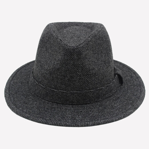 SOMUBAY middle-aged and elderly men's big-brim gentleman's hat, retro Shanghai beach autumn and winter hat British woolen thickened jazz hat LRM-144 straight edge big-brimmed autumn and winter woolen-black standard size M (57-58cm) with adjustment rope inside