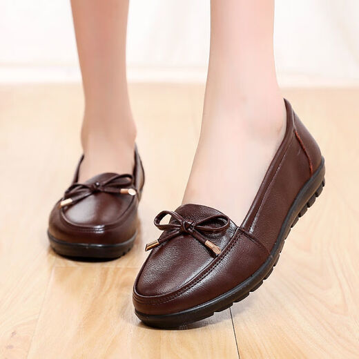 CARTELO large size mother shoes 42 women's shoes soft sole spring and autumn middle-aged and elderly leather shoes women 41 genuine leather flat sole non-slip single shoes 44 autumn black cowhide 6187 38 standard size