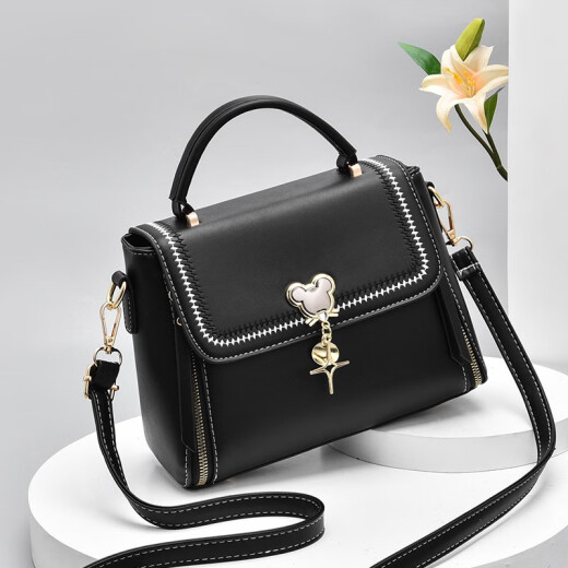 Fan Yina Small Bag Women's Crossbody Bag 2021 Fashion Shoulder Bag Versatile Temperament Women's Handbag Soft Leather Women's Bag Black