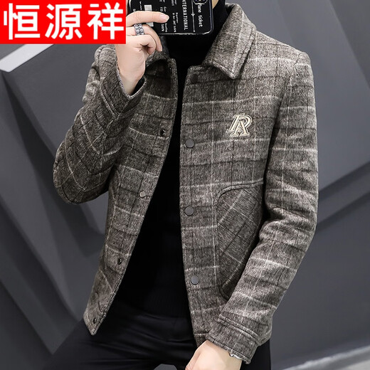 Hengyuanxiang brand high-end men's clothing woolen short coat men's spring and autumn men's thickened jacket autumn and winter casual top JK2903 Khaki L