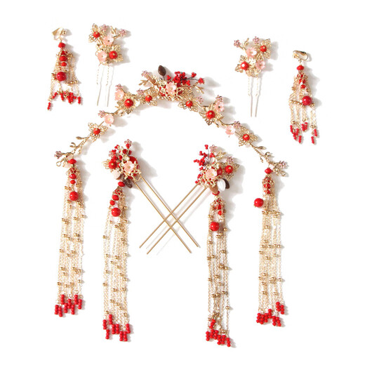 Shengli Xiuhe clothing headdress female bride 2024 new style simple and elegant simple wedding dragon and phoenix gown hair accessories new Chinese style with branches and ear hooks set