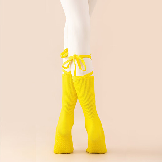 Huodiniao autumn and winter yoga socks professional non-slip women's Pilates socks strapped long-tube indoor fitness aerobics floor socks strapped mid-tube non-slip yoga socks - Hulan