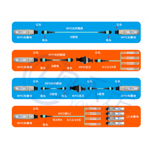 润丹福 MPO转FC SC ST多模万兆光纤跳线mtp-fc光纤跳线40G qsfp大数据中心光模块 12芯OM4 2m