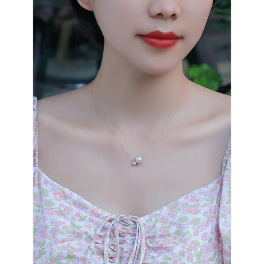Red Shadow Gold and Diamond Lutong 18K Gold Natural Seawater Pearl Necklace Pendant Single Heavenly Girl 18k Necklace + Moissanite*