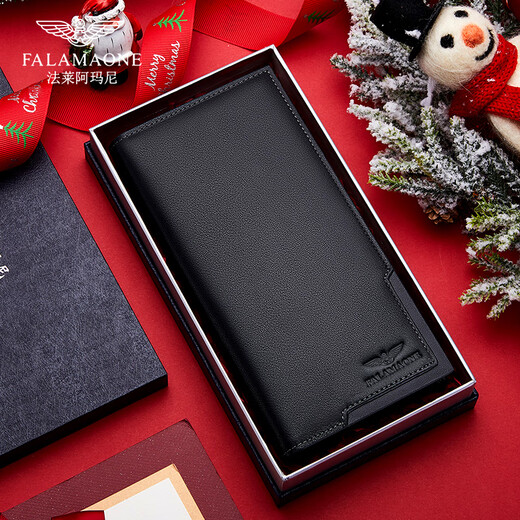 FALAMAONE brand men's wallet genuine leather long wallet cowhide business wallet card bag birthday gift for dad and husband QB887-3 [counter gift box]