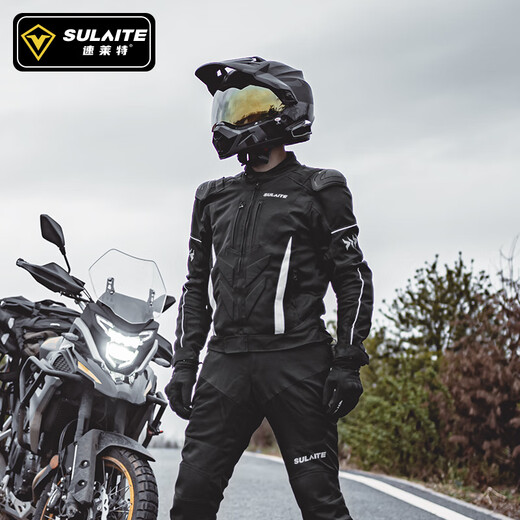 SULAITE motorcycle summer riding suit anti-fall imitation racing motorcycle suit riding suit off-road racing men and women four seasons riding equipment [Black suit] Summer/breathable/CE protective gear M