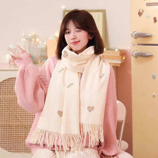 蒂尔堡围巾冬季女生日礼物女生送女友女朋友帽子围脖手套三件套实用礼盒 轻奢礼物 高档礼盒装】米白色围巾套餐五
