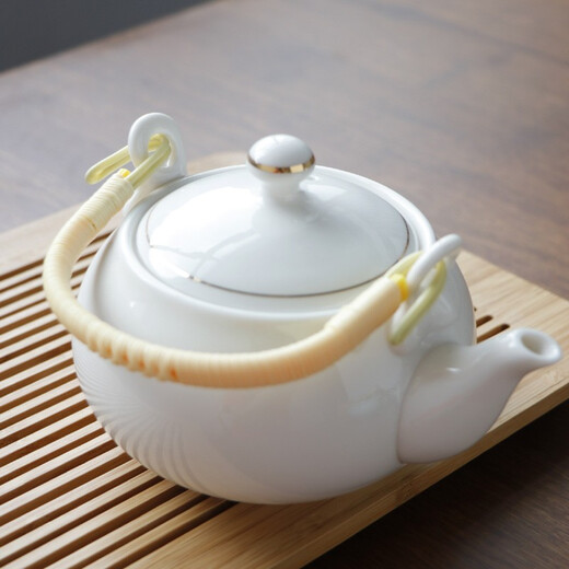 Ancient Shengji anti-scalding cup Jingdezhen ceramic tea set household teapot teacup modern simple Chinese hand-painted teapot platinum plum blossom anti-scalding tea set with bamboo tray 7 pieces