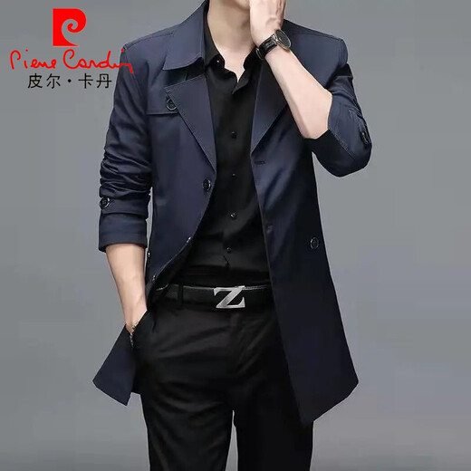 Pierre Cardin (pierre cardin) Pierre Cardin light luxury high-end windbreaker men's mid-length business 2026 spring and autumn new style for middle-aged men Main picture - mid-length black 2XL 185 Weight 145-160Jin Jin is equal to 0.5 kg