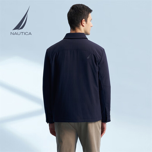 NAUTICA Shopping Mall Same Style Autumn and Winter New Dark Plaid Lapel Comfortable Warm Thick Jacket Cotton Jacket Men JM4402 Navy Blue 4NV M