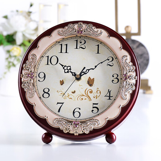 Hanshi (Hense) European retro small clock bedroom living room table clock wooden decorative clock desktop classical quartz clock HD282