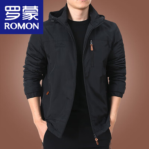 ROMON men's jacket autumn and winter plus velvet jacket men's winter casual clothes men's top middle-aged men's clothing thick 9898 [Black] removable cap - plus velvet without price added XL 180 Specifications (150Jin [Jin equals about 0.5 kg])