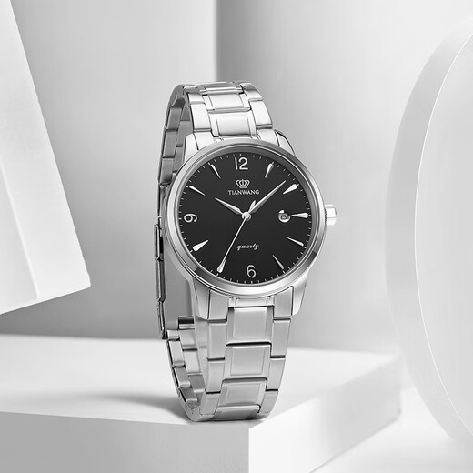 Tian Wang Watch Casual Belt Quartz Watch Modestudent Paar Uhr Uhr Valentinstag Geschenk für Freundin Schwarzes Zifferblatt Steel Belt Herren Uhr 3887