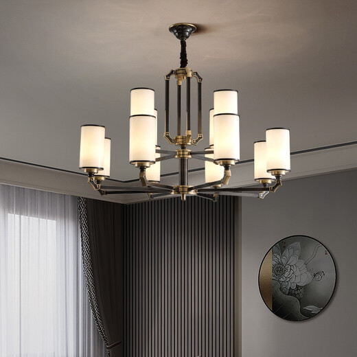 
Suyin new Chinese style living room lamp full copper chandeliers Chinese style villa simple modern Chinese style lamp study bedroom lamp 9901 8 heads [E27 light bulbs*8]