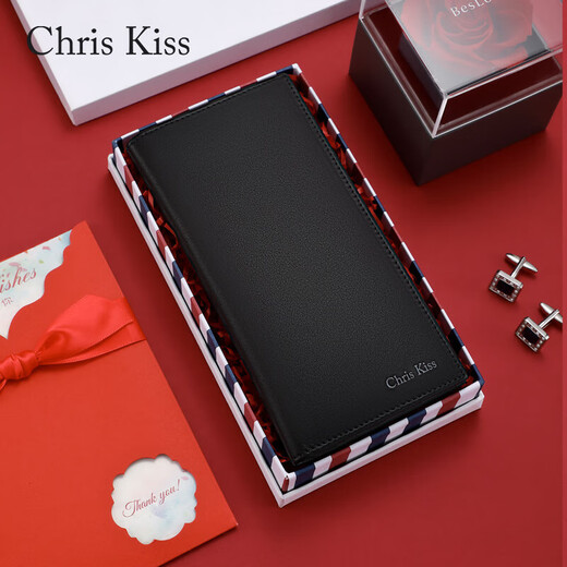 
CHRIS KISS wallet men's genuine leather long multi-card card bag head layer cowhide change wallet gift box birthday gift 8602006-3 [counter gift box]