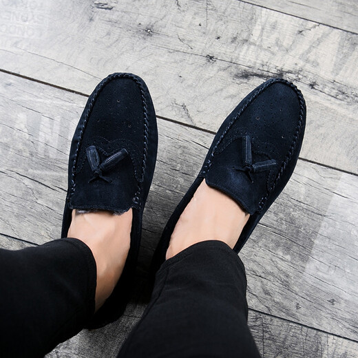 
Dengjian Doudou shoes men's soft sole summer anti-slip one-foot lazy shoes casual back-velvet flat-soled internet celebrity loafers driving shoes 9880 brown [four seasons] 37