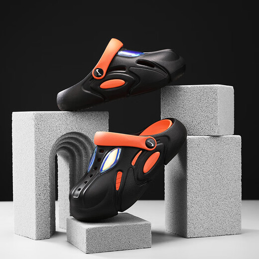
Guirenniao Children's Slippers 2024 Summer New Style for Men and Girls Indoor Anti-Slip Soft Sole Bathing Baotou Cave Shoes Black Orange 34-35