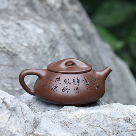 Hidden Pot World Government Subsidy Yixing Purple Clay Teapot Purely Hand-engraved Teapot Jingzhou Stone Ladle Teapot Tang Yun Stone Ladle Set