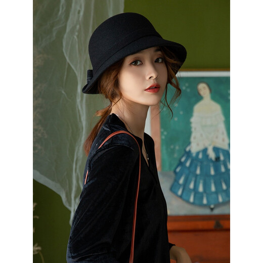 JIASHENGXI wool fisherman hat British hat women's autumn and winter versatile elegant basin hat fashion socialite Hepburn small brim French hat brick red adjustable