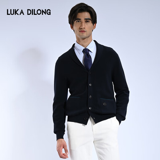 Lucadilong [Wolle + Kaschmir] 24-jährige Herbst- und Winter neue Männergeschäft Casual Vielseitige Revers-Strickjacke Royal Blue 50