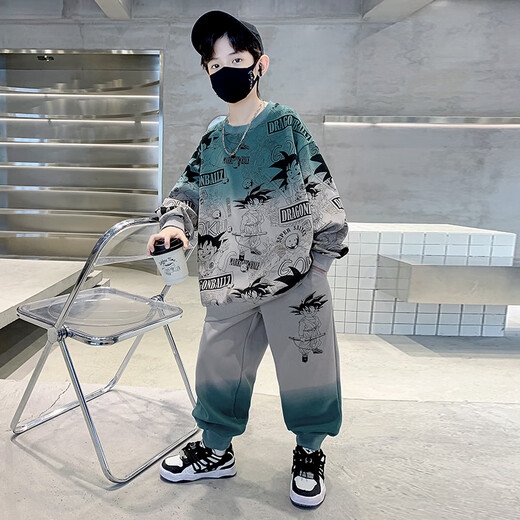 三叶豆（SANYEDOU）男童套装春秋款儿童运动服中大童衣服男孩悟空卡通卫衣秋季两件套 TZ6167款绿色 170cm