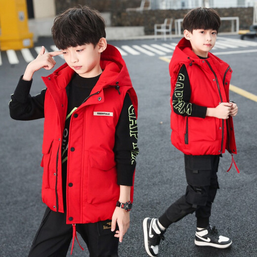 Shangbi Cool Children's Clothing Vest Jacket for Boys and Girls 2022 New Children's Clothing Vest Spring and Autumn Outerwear Boys' Jackets Boys Down Cotton Vests Baby Vests for Big Children Autumn and Winter Black 150 Codes
