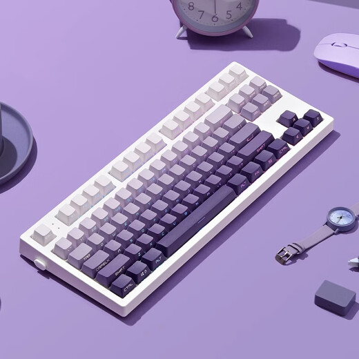 腹灵mk870pro黑莓侧刻机械键盘蓝牙有线无线客制化电脑游戏静音办公 【三模】白色面Pro+暗香侧刻 凯华BOX白轴V2【圆珠笔音】 87键