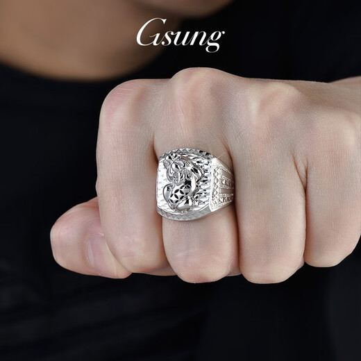 GsunG platinum PT950 ring, elegant men's Pixiu men's ring, platinum live mouth Pixiu ring, pt950 ring, about 23 grams