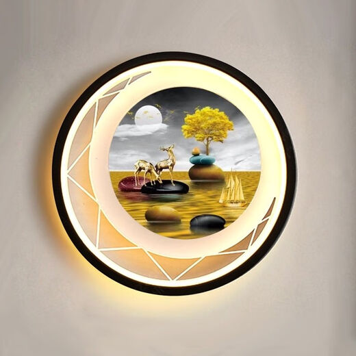 Yilin (yilin) wall lamp bedroom 2024 new living room background wall lamp high-end Chinese mural lamp creative decoration bedside lamp Jiahefugui-three-color dimming