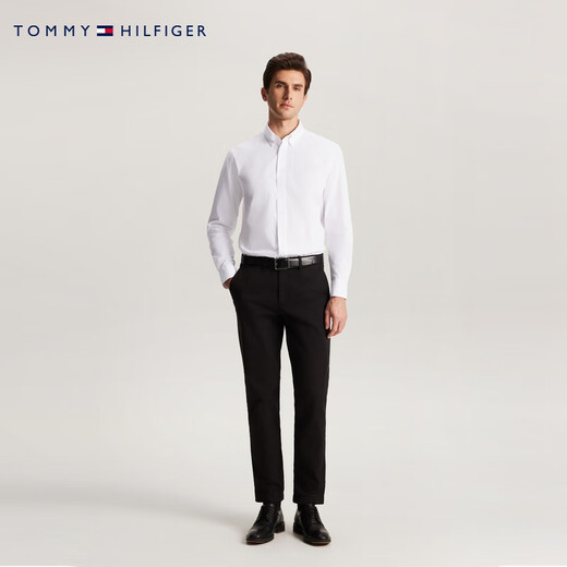 Tommy Hilfiger autumn and winter men's easy-care Oxford spinning pure cotton solid color business casual commuting long-sleeved shirt shirt jacket white YCF S (recommended 120-135Jin Jin equals 0.5kg)