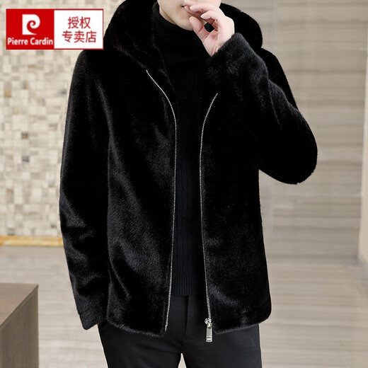 Piercardan French Haining Fur Coat Silver Fox Minkie Fur Coat Men's Golden Minkie Fur Fur Integrated Hooded Leather Clothes RH7120 Black [Hotted] 3XL [160-180Jin [Jin equals 0.5 kg]]