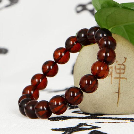 Famous Amber Family Blood Amber Bracelet Women's Natural Amber Single Circle Bead Maroon Bracelet Birthday Gift About 11+mm