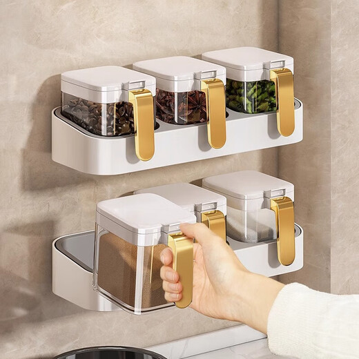 YOUQIN seasoning box storage rack combination set seasoning jar bottle storage rack home kitchen wall hanging salt shaker seal three-piece set seasoning jar * 3 + bright white base * 1