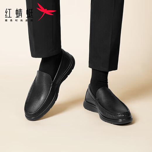 红蜻蜓真皮皮鞋一脚蹬休闲套脚商务皮鞋男软底男士爸爸鞋WTA30612黑色40