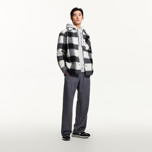 杰克·琼斯（JACK&JONES） 秋季款男毛呢外套翻领含羊毛单侧口袋纽扣短款格子男装224327005