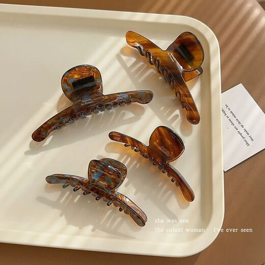Danqin elegant retro hairpin temperament grabber female hairpin back of the head French shark clip new high-end acetic acid hair accessories smudged blue brown 11.5 cm