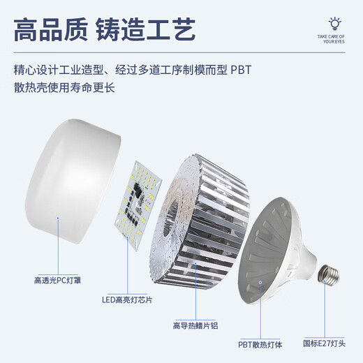 Platinum LED bulb E27 high-power high-brightness energy-saving lamp fin aluminum construction site workshop lighting super bright bulb 150W