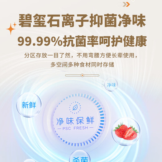 澳柯玛（AUCMA）231升立式冰柜冷柜风冷无霜一级能效家用母乳冷藏全冷冻抽屉式单开门小冰箱BD-231WNE 国家补贴