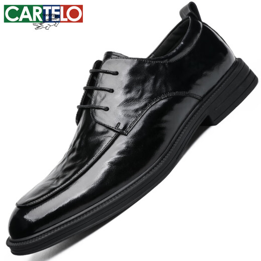 卡帝乐鳄鱼（CARTELO）英伦手抓纹头层牛皮男鞋商务休闲男士皮鞋擦色婚鞋皮鞋9735黑色40