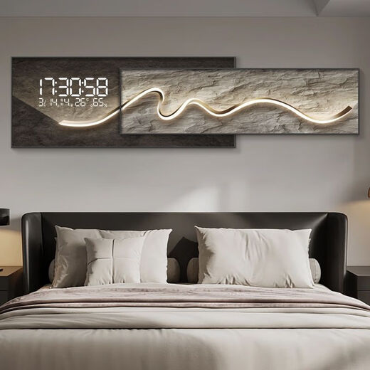 Picture brew modern simple clock wall clock living room decoration painting perpetual calendar electronic clock sofa mural high-end clock hanging painting ZP3884+ZP3885 [LED digital display] bottom 160*60+ face 160*50 (total 2.4 meters)