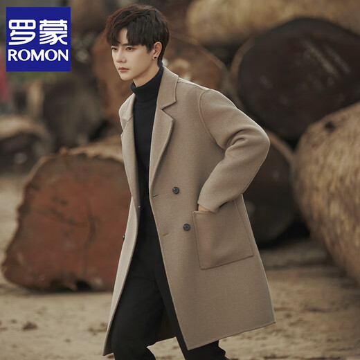Chaqueta de lana de lana Romon para hombres en otoño y invierno abrigo de vellón de doble cara para hombres Breakrupter de viento espesado de longitud media coreana para hombres Apricot XL