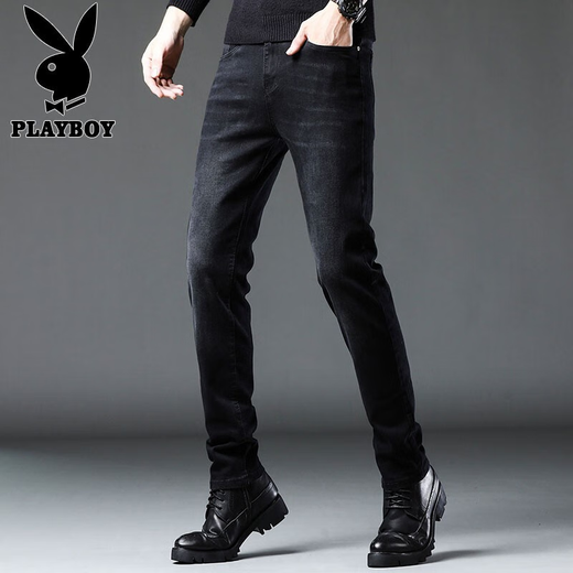 Playboy (playboy) Black Jeans Men's Summer New Trendy Casual Korean Style Slim Feet pantalons Stretch Business Pantals Black X-1157HH1048 30